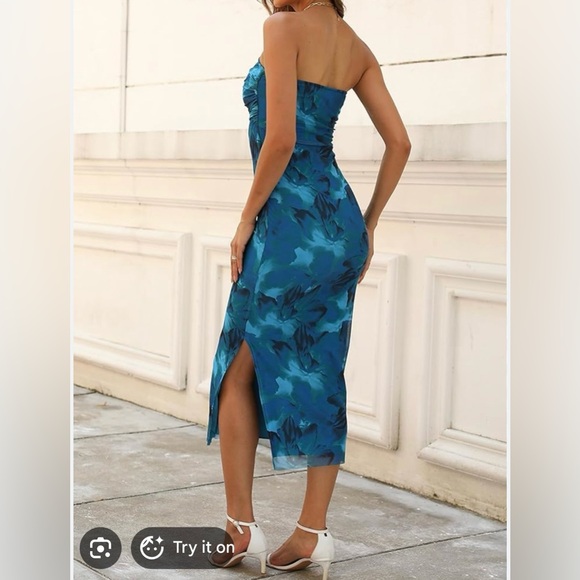 NWT Razzlebelle Red and Blue tie-dye Strapless Midi Dress - Picture 4 of 4